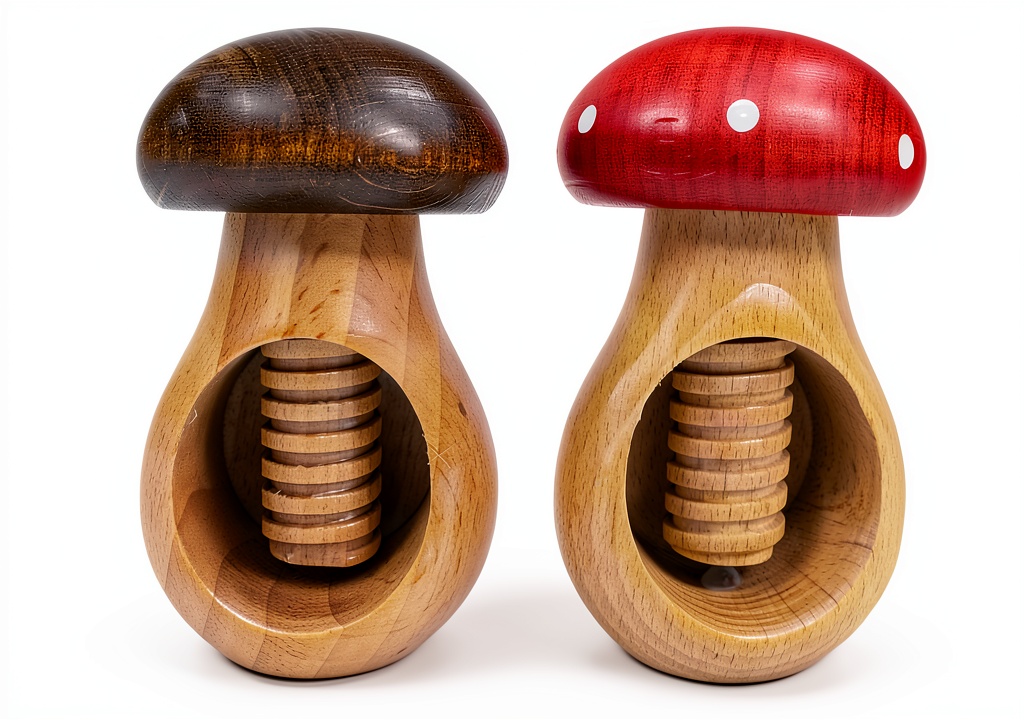 CookWood wooden nut cracker set on a kitchen counter