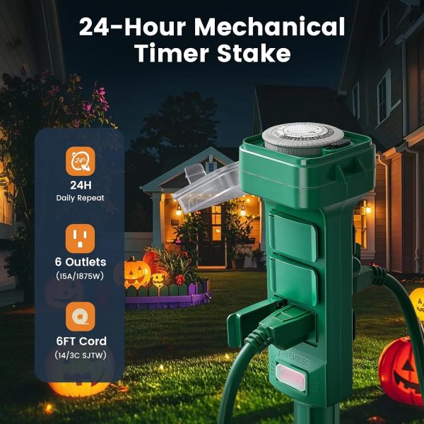 Outdoor Power Stake Timer SURAIELEC 6FT Black Weatherproof Timer-1