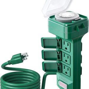 Outdoor Power Stake Timer SURAIELEC 6FT Black Weatherproof Timer-0