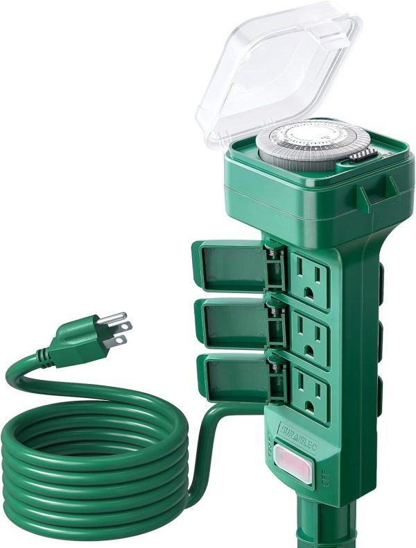 Outdoor Power Stake Timer SURAIELEC 6FT Black Weatherproof Timer-0