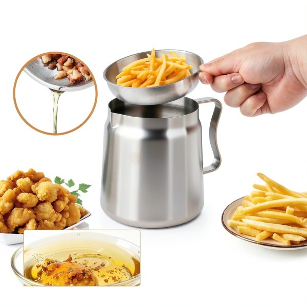 2L Oil Filter Pot Bacon Grease Saver with Strainer, 68oz Steel Pour-7