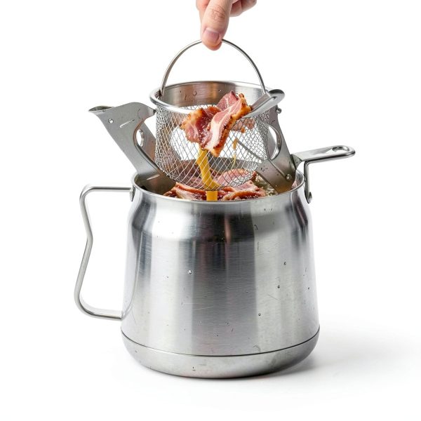 2L Oil Filter Pot Bacon Grease Saver with Strainer, 68oz Steel Pour-1